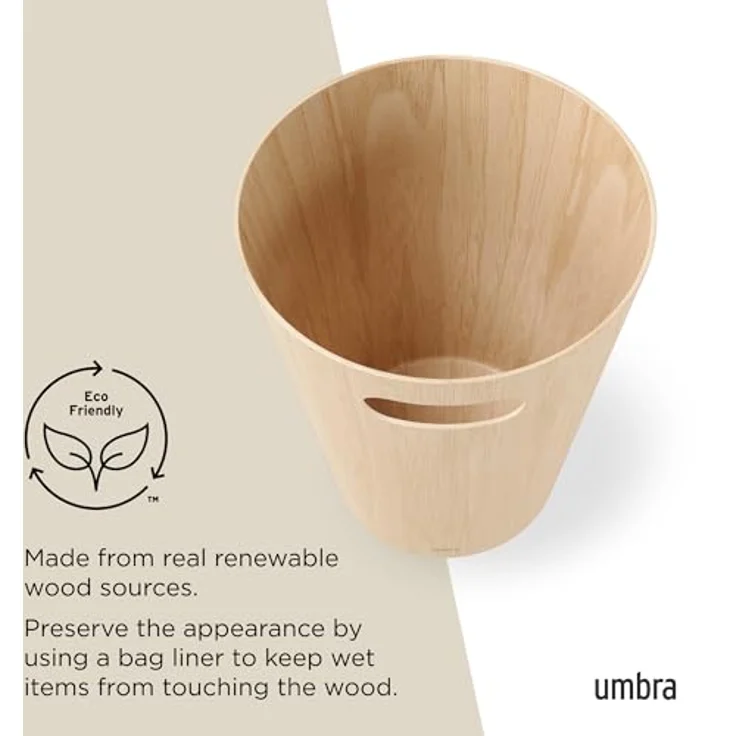 Umbra Woodrow Abfalleimer – Zweifarbiger Holz Papierkorb für Büro, Badezimmer, Wohnzimmer und Mehr, 7,5l Fassungsvermögen, Natur, – Bild 6