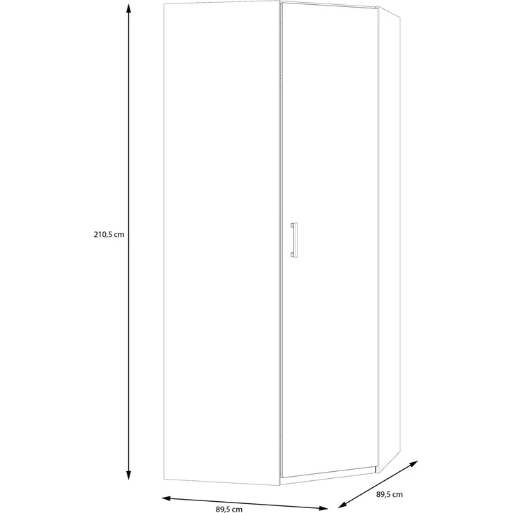Forte ECONOBOX 2 Eckkleiderschrank 90, 1-türiger Drehtürenschrank, Holzwerkstoff, Weiß, 89,5 cm breit, 210,5 cm hoch, 89,4 cm tief – Bild 6