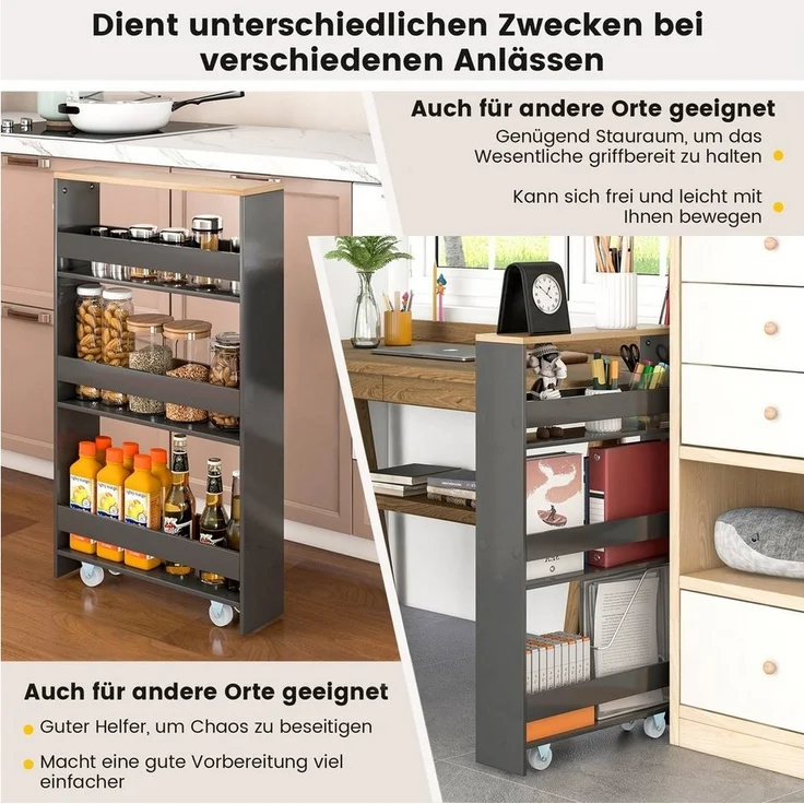 COSTWAY Küchenwagen, schmal, 4 Ebenen, auf Rollen, mit Griff, 48x12,5x81cm – Bild 3