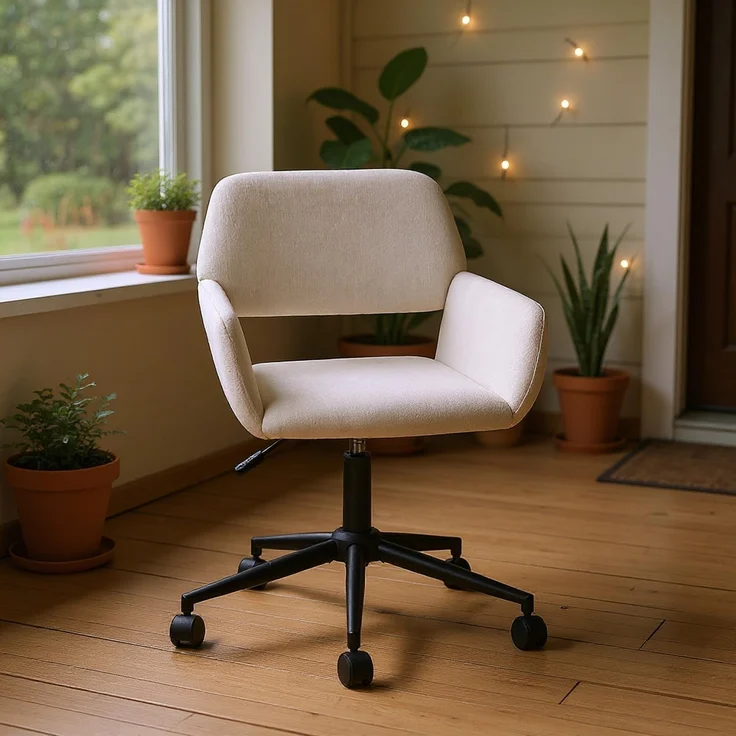 FurnitureR Beige Lounge-Stuhl mit Chenille-Polsterung, Moderne Design, Höhenverstellbarer Sitz, Stabiler Metallrahmen, Ideal für Zuhause und Büro – Bild 5
