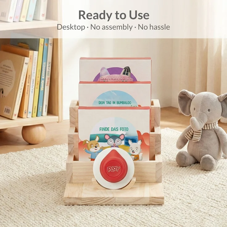 Todeco Tonieplay Spielregal aus Holz, Aufbewahrung für Tonieplay Spiele und Controller, Wandregal oder Tischregal fürs Kinderzimmer, Stufendesign – Bild 5