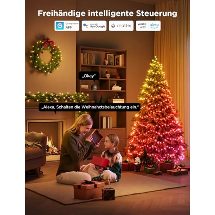 Govee Christmas Lights, RGBWIC 20M Weilnachtsbeleuchtung Außen, 200 LEDs Lichterkette Innen für Weilnachtsbaum, Shape-Mapping,130+ Szenen-Modi, IP65 Wasserdicht, Kompatibel mit Alexa, Grünes Kabel – Bild 7