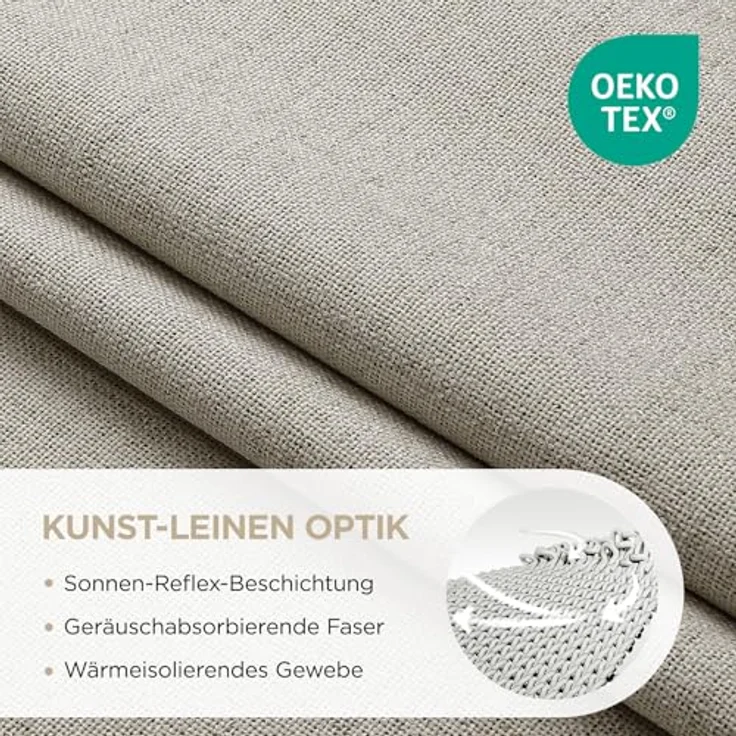 Joydeco 100% Verdunkelungsvorhänge Leinen Gardinen mit Kräuselband 2er Set H225xB140cm Leinen, Thermovorhang Kälteschutz Blickdicht Schallschutz Ideal für Wohnzimmer passt zu Schienensystemen – Bild 9