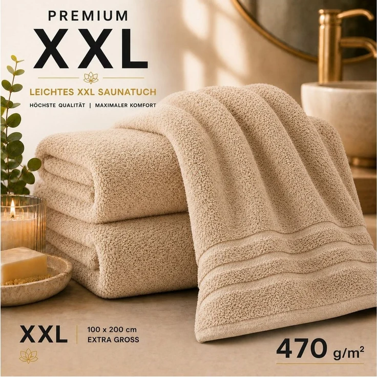 Komfortec Saunatuch 100x200 Extra Große XXL Premium Saunatuch, Unifarben (1-St), extra Große XXL, Schnelltrocknend, Frottee, Weich, Baumwolle – Bild 2