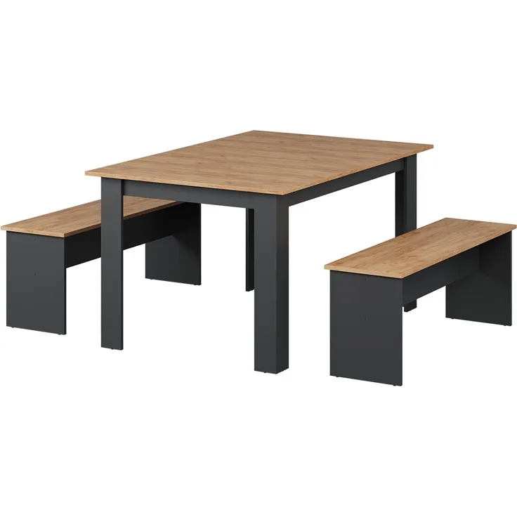 Esstisch Set Sentio Anthrazit/Goldkraft Eiche 137.6 x 92.8 cm mit 2 Bänken Vicco