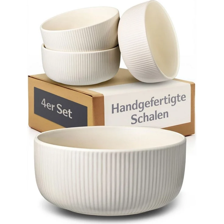 Cosumy Müslischale Müslischalen Set Ø14,5 cm, 4er Set, 700 ml Keramik gestreift, Keramik, (4er Set, 4-tlg), Streifendesign, dickwandige Keramik, stapelbar, spülmaschinenfest – Bild 1