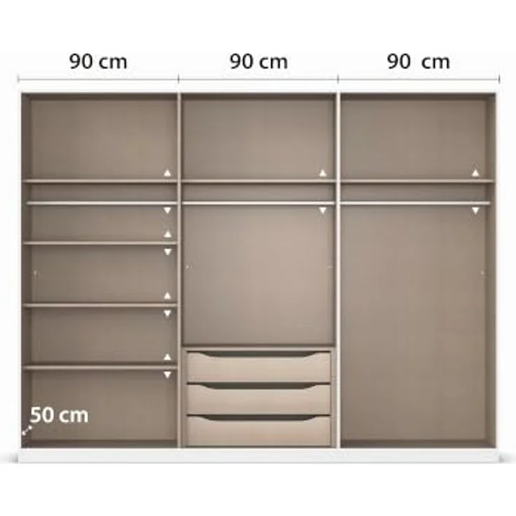 Rauch Möbel Alabama, Kleiderschrank für Schlafzimmer, Kinderzimmer, Wohnzimmer, Garderobe, Flur, 6-türig, mit Zubehör Premium, Farbe Beige, Breite 271 cm – Bild 7
