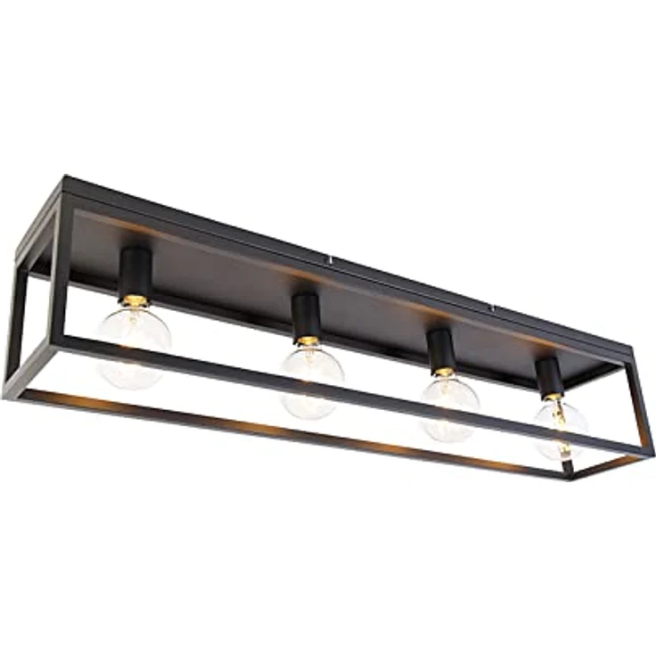 Qazqa Cage Deckenleuchte, 4-flammig, Rechteckig, Schwarz, 99.5cm, dimmbar, geeignet für Küche, Schlafzimmer und Wohnzimmer – Bild 1