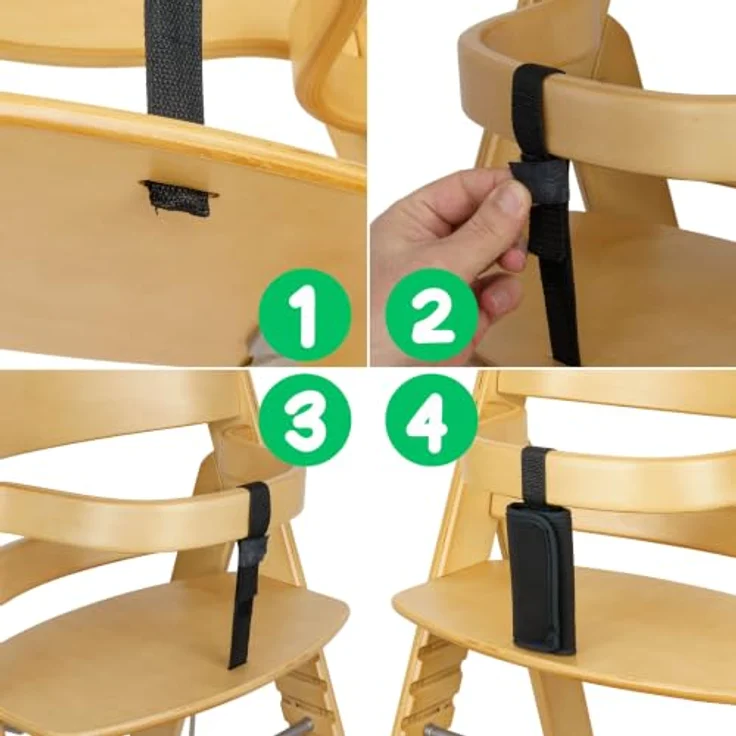 Schrittgurt mit Gurtpolster für Hochstuhl, 1 Set, Schwarz, kompatibel mit Hauck Alpha Beta, Stokke Tripp Trapp, roba Sit Up, Gurtschoner für Frontbügel, weiches Gurtpolster – Bild 5