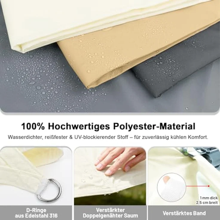 LOVE STORY Sonnensegel Wasserdicht 2x3 m Rechteckig PES Polyester Sonnenschutz Windschutz Balkon Terrasse 95% UV-Schut,für Balkon Garten,Cremeweiß – Bild 5