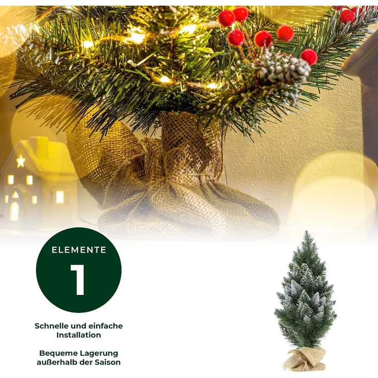 KADAX Künstlicher Weihnachtsbaum klein, 50 cm, schneebedeckte Kiefer, Jute – Bild 5