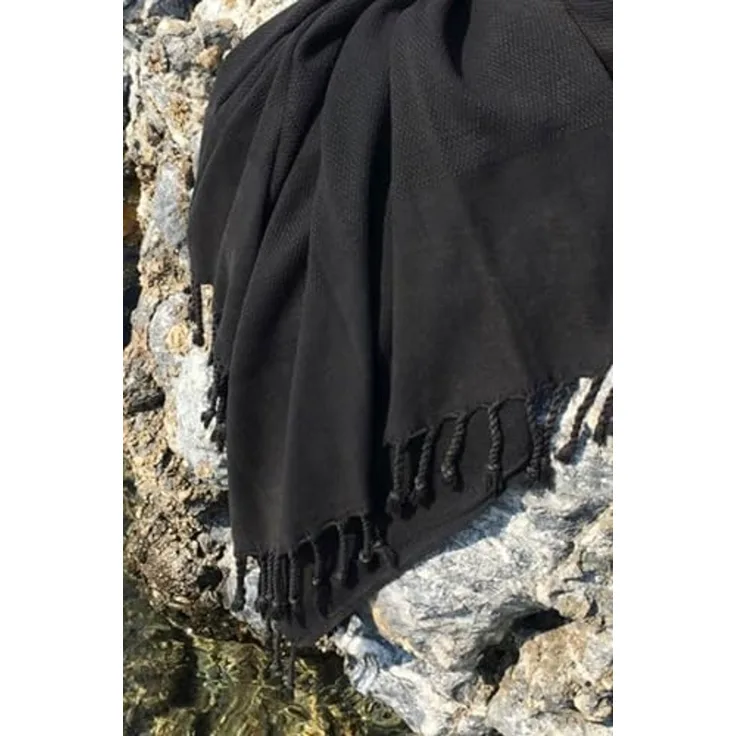 Mijolnir 'Taslanmis - Black' Fouta (Strandtuch), Schwarz, 90 x 175 cm
