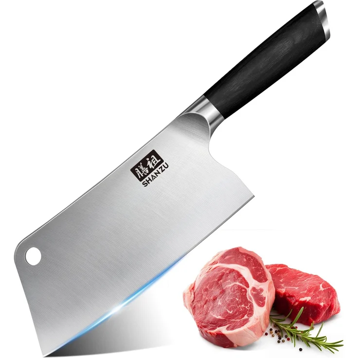 SHAN ZU Küchenmesser, 18 cm Hackmesser mit Loch, Scharfes Kochmesser Gemüseschneider Japanisches Küchenmesser aus Kohlenstoffreichem Edelstahl mit Pakkaholzgriff