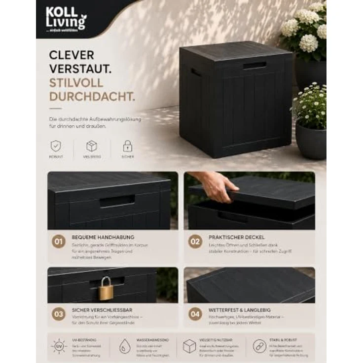 Koll Living Gartenbox Cubex, witterungsbeständig, pflegeleicht, 118 Liter, Anthrazit, 56 x 43 x 53 cm – Bild 5