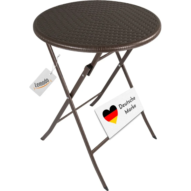 Klapptisch rund, Rattan-Optik, braun, 60 cm, Balkontisch, klappbar – Bild 1
