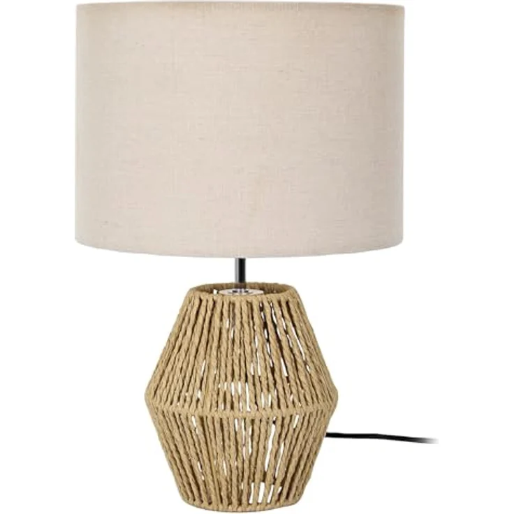 HOME DECO FACTORY, LA0111, Tischlampe im Bohemian-Chic aus geflochtenem Seil und beigem Lampenschirm, ideal für Wohn- oder Schlafzimmer, warme Atmosphäre, Größe H35 cm, natürliche Farbe – Bild 1