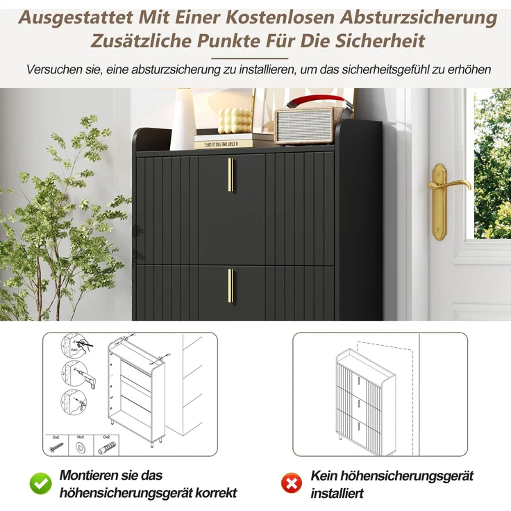 Schuhschrank Set 2-teilig 160x23x123,5 cm mattschwarz gold Metallfüße 3 Türen verstellbare Böden – Bild 5
