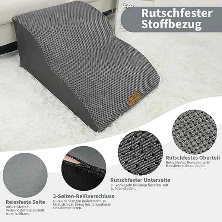 Nepfaivy Hundetreppe für Kleine Hunde 2-Stufig, Haustiertreppe für Bett und Sofa aus Hochdichtem Schwamm, Hunde Treppe Hunderampe mit Abnehmbarem, Waschbarem Bezug und Rutschfestem Boden, 55 x 40 x 30 cm – Bild 5