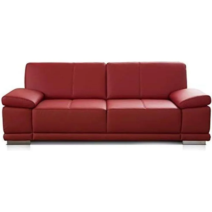 CAVADORE 2,5-Sitzer Sofa Corianne / Kleine Echtleder-Couch im modernen Design / Mit Armteilverstellung / 192 x 80 x 99 / Echtleder rot