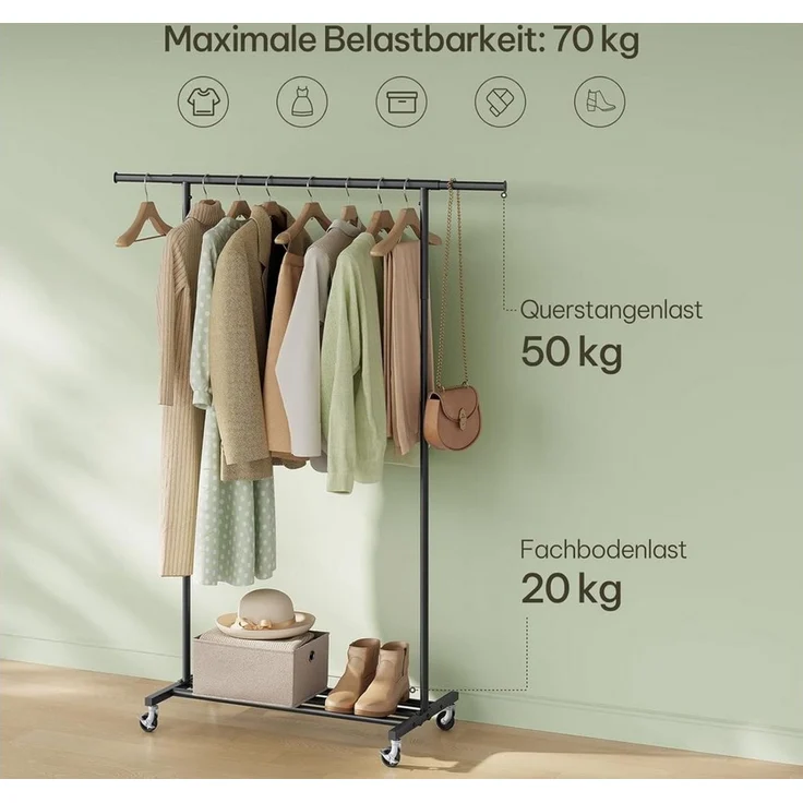 EUGAD Kleiderständer, (1 St), auf Rollen, Garderobenständer ausziehbare bis 70 kg – Bild 3