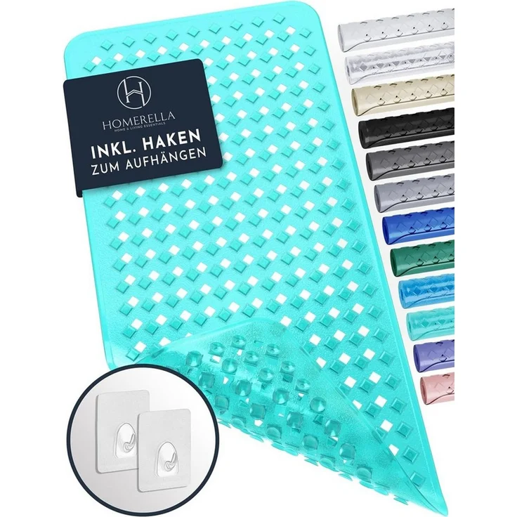 Homerella Badematte rutschfest Hautsensitiv 88x39cm, INKL. AUFHÄNGUNG, Antirutschmatte Badewanne BPA frei, Duschmatte schimmelresistent & maschinenwaschbar – Bild 1