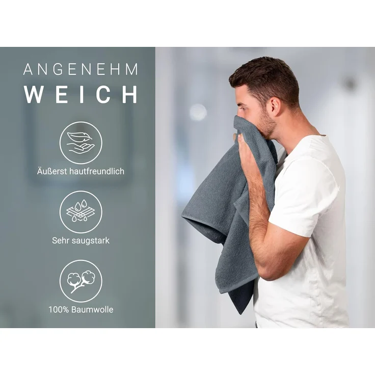 ZOLLNER Handtuch 6er Set, Baumwolle, 50x100 cm, grau – Bild 3