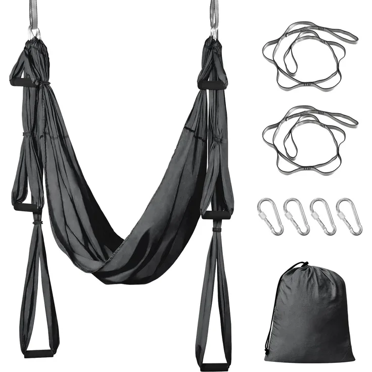 Leogreen Yoga-Hängematten-Set, Yoga-Schaukel, Umkehr-Hängematte, Nylon, Taffetas, Kapazität 300 kg (Dunkelgrau)