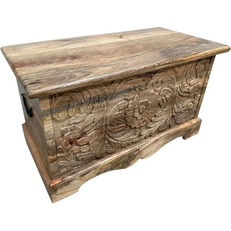 Oriental Galerie Truhe Indische Truhe Holz Natur Braun 80cm (1 St), Couchtisch, Holztruhe, Antik, Wäschetruhe, Möbeltruhe, Holzkiste – Bild 1