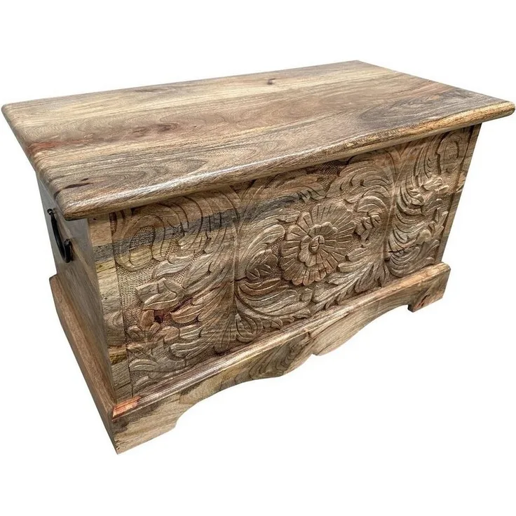Oriental Galerie Truhe Indische Truhe Holz Natur Braun 80cm (1 St), Couchtisch, Holztruhe, Antik, Wäschetruhe, Möbeltruhe, Holzkiste