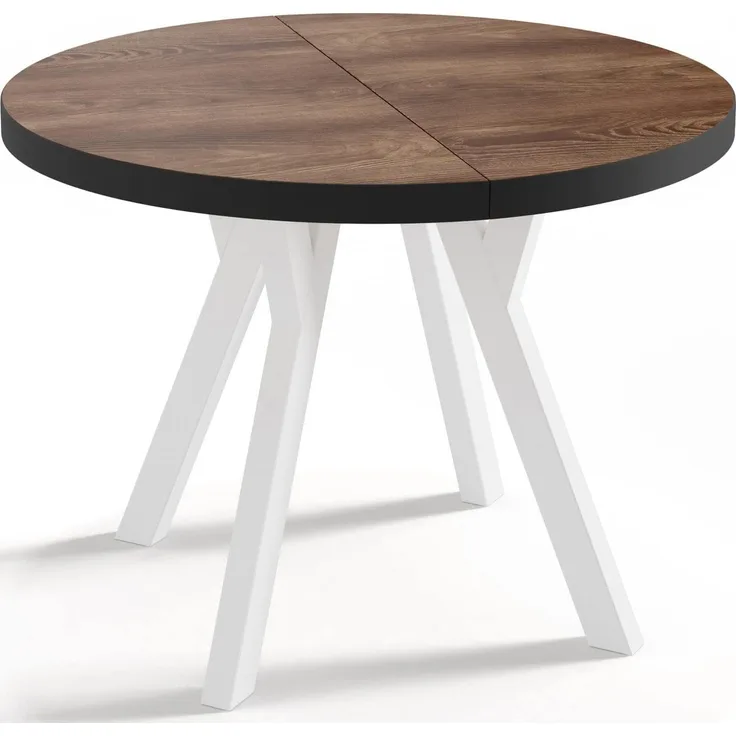 WFL GROUP Designer Runder Ausziehbarer Esstisch - Loft-Stil, Industriell, Platzsparend - Weiße Beine - 100 bis 150 cm - für 6-8 Personen - Hergestellt in EU - Arvadonna Chestnut - 150 cm