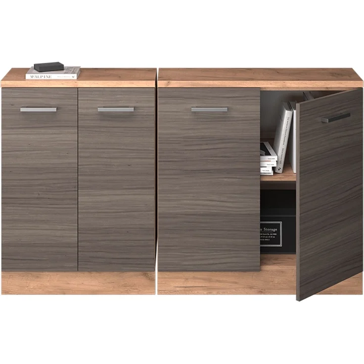 Küchenschrank für Dachschrägen R-Line Edelgrau 140 cm 2er Set Schrankkorpuss 60 cm Tiefe Vicco – Bild 5