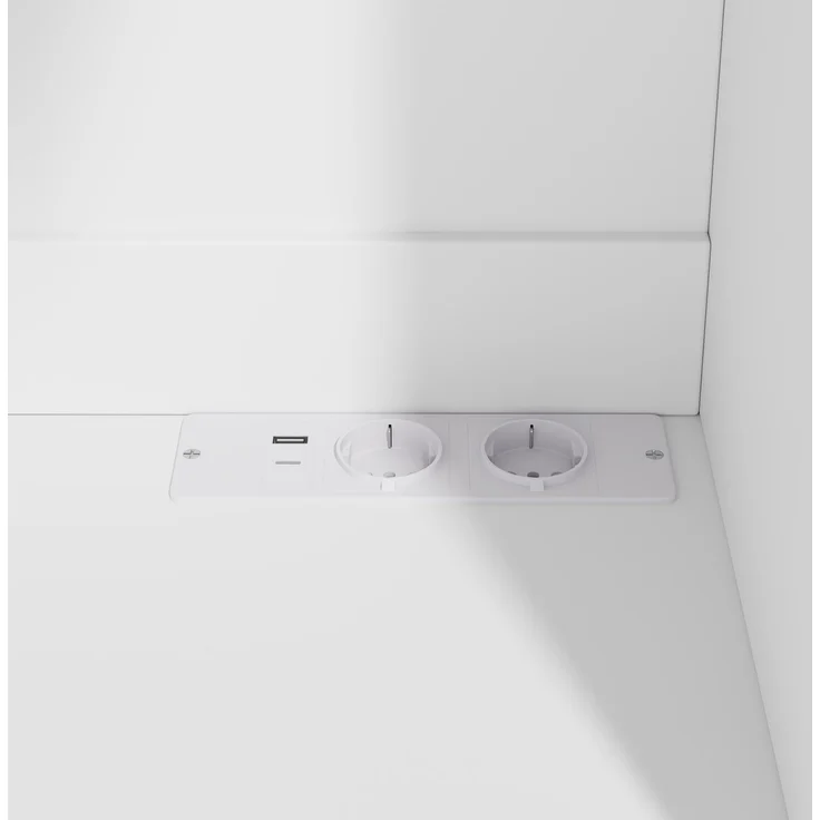 Buffetschrank 100 x 40 x 175 cm mit Steckdosen, USB, Weinablage – Hochschrank in Weiß – Bild 8
