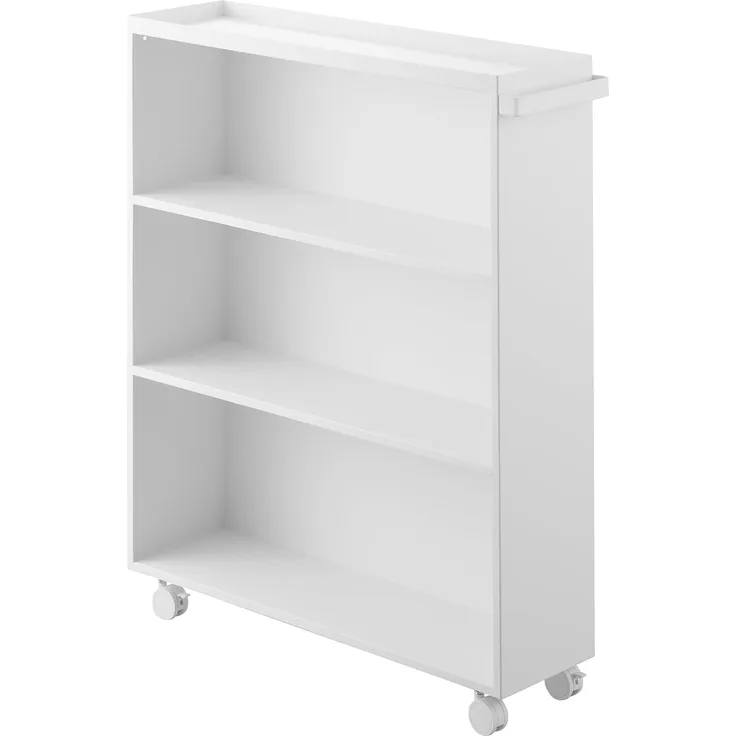 Yamazaki 1485 Tower Bücherwagen, weiß, Stahl/Nylon, minimalistisch, 15,6 x 59 x 70 cm