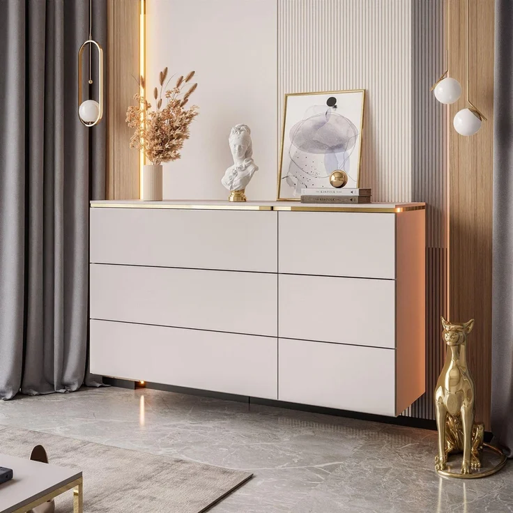 Lookway Kommode AURORA 6S in Kaschmir mit goldener Leiste, Breite: 138 cm – Bild 2