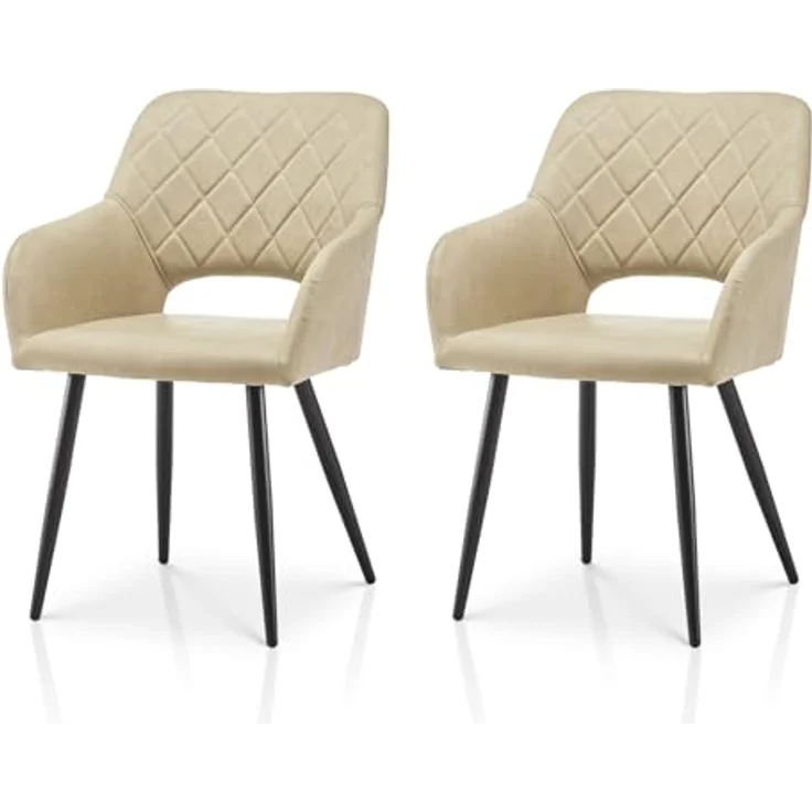 TUKAILAI Esszimmerstühle 2er Set aus Kunstleder, Küchenstuhl Polsterstuhl mit Offener Rückenlehne,Armlehnen,Gepolstertem Sitz, Metallbeinen, Stühle für Wohnzimmer,Esszimmer,Küche – Bild 2