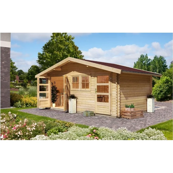 Mittelwandhaus Lagor 2 - 507x327 cm, 38 mm Blockbohlen natur, Karibu – Bild 1