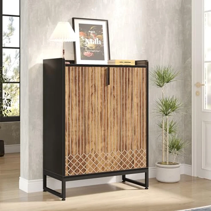LITTLE TREE Shoe Cabinet for Entryway, 5-Tier Shoe Cabinets with Doors, Industrial Shoe Storage Cabinet, 25 Pairs Wooden Shoe Cabinets for Living Room, Bedroom, Hallway, Black and Brown – Bild 4