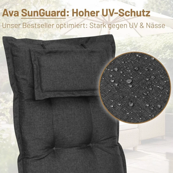 Herlag Liegenauflage Ava Polster für Gartenliege 190x60x9cm extra dick Kopfpolster, (1 St), SunGuard Liegepolster mit starkem UV- & Fleckschutz, Anthrazit – Bild 3