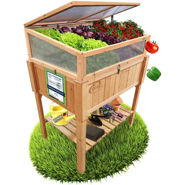 Coemo Hochbeet Kräuterbeet Holz mit Pflanzvlies 120 x 60 x 120 cm