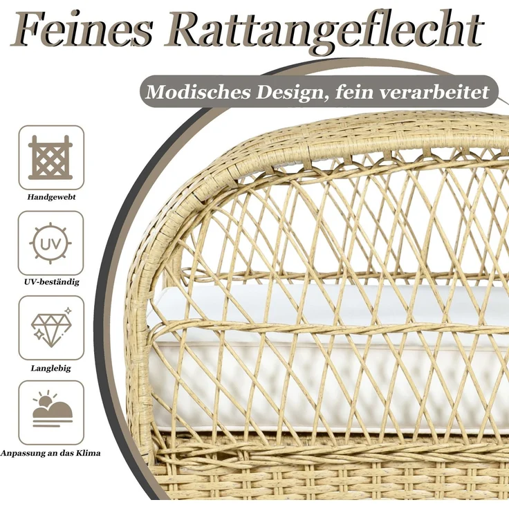 Balkonset mit 1 quadratischem Glastisch und 2 Schaukelstühlen, 3-tlg, Loungeset, Gartenmöbel, Metallrahmen, Polyrattan – Bild 5