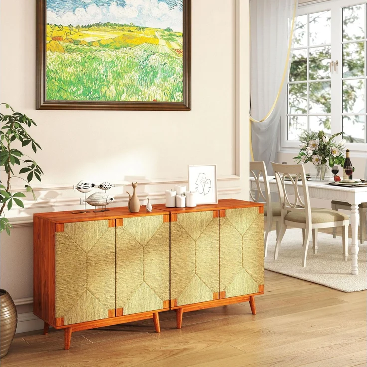DESVIAE Sideboard Braun aus Holzwerkstoff – 79x78x39,5 cm – Papierseil-Flechtung, verstellbarer Einlegeboden – Bild 6