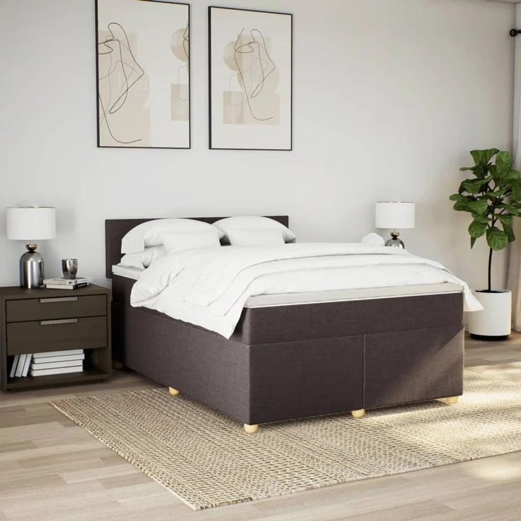 vidaXL Boxspringbett mit Matratze Dunkelbraun 140x190 cm Stoff 3288971 – Bild 4