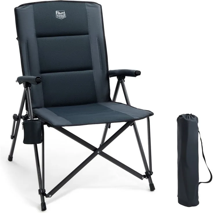 TIMBER RIDGE Campingstuhl Faltbar Breiter Sitz 55cm Leicht Klappstuhl 150kg Belastbar (1 St), 55×48×102cm, schwarz