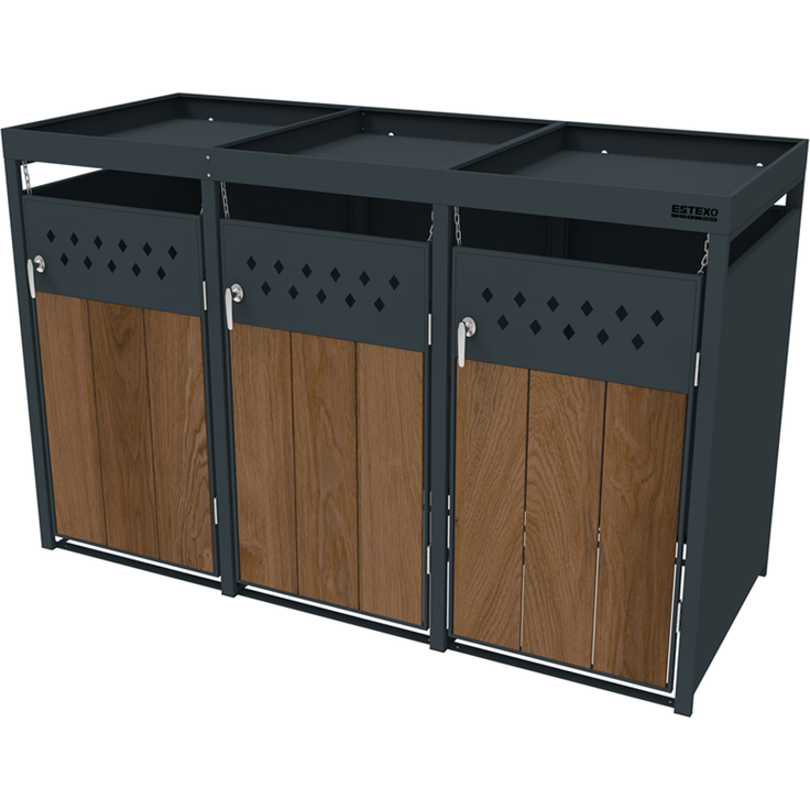 Mülltonnenbox Müllbox Mülltonnenverkleidung 3 Türen Box Pflanzdach Anthrazit – Bild 10