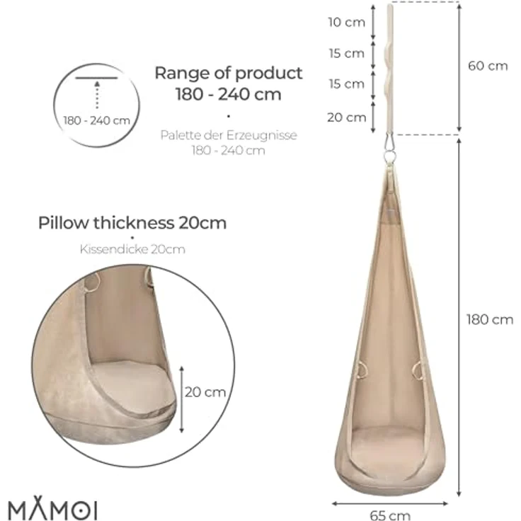 MAMOI® Samtkokon – Hängesessel für Innenräume mit weichem Kissen, eleganter Hängesitz mit Griffen, Premium-Samt, robuste Konstruktion mit Aufhängeelement – Bild 2