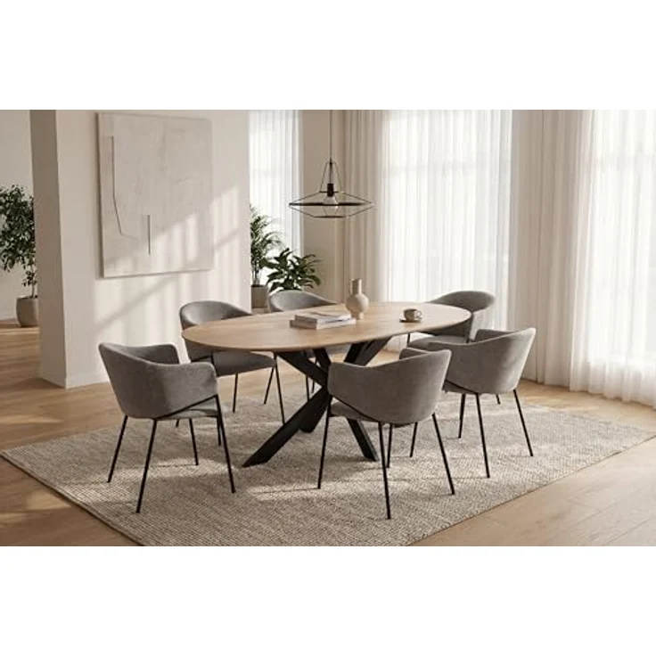 byLIVING Ausziehbarer Esstisch Nevada 140x90 cm, erweiterbar auf 180 cm Mittelauszug Butterfly Funktion, Ovaler Tisch Esszimmer, Eiche Optik, Metallfuß Schwarz stabil, Maße: 140-180 x 90, H 75 cm – Bild 2