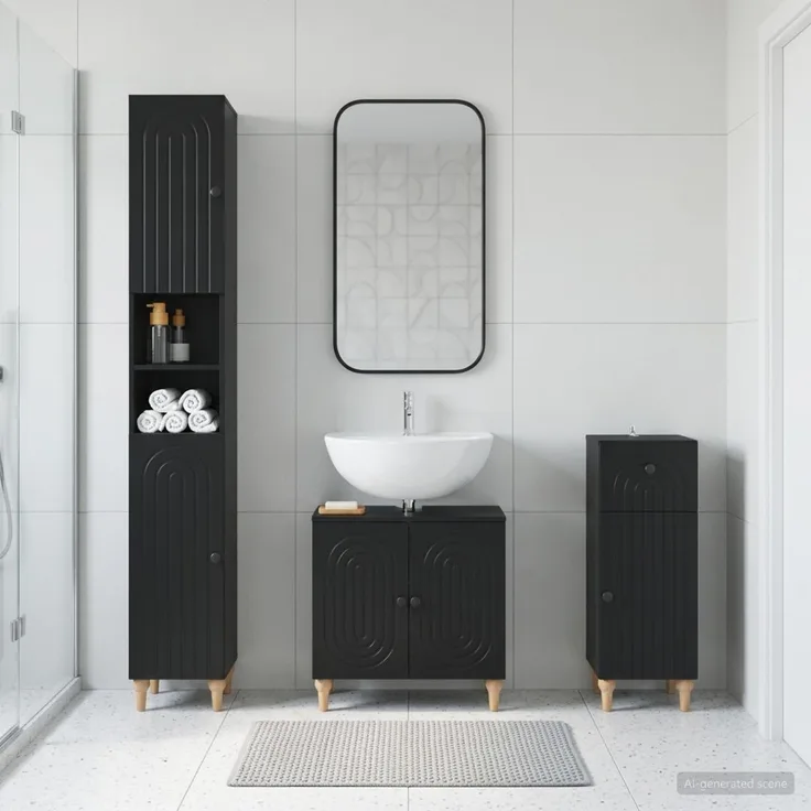 vidaXL 3-teiliges Badezimmer-Schranksystem ALKMAAR Schwarz 3417829