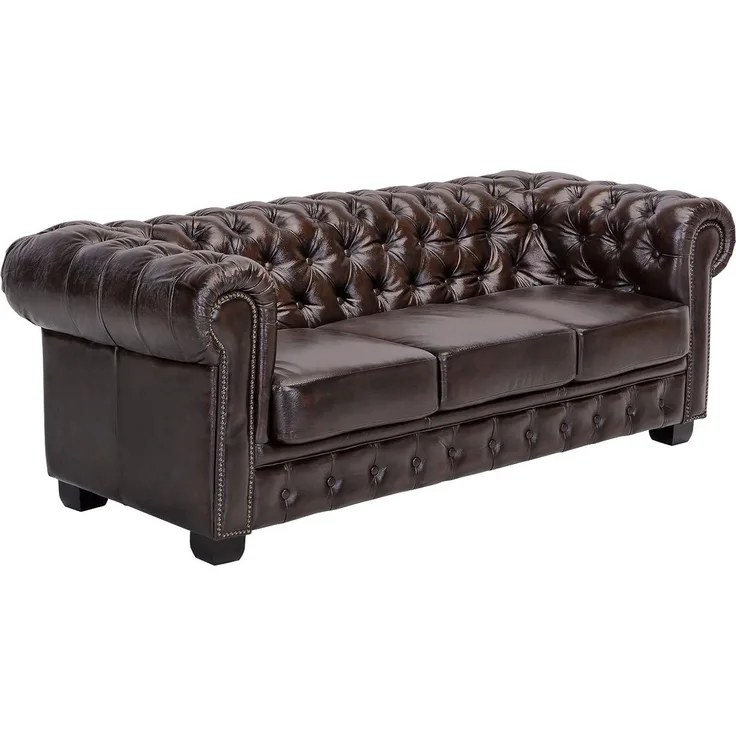 Chesterfield Sofa 3-Sitzer Echtleder grün 200x72x90 cm massivum Vintage Ledercouch englisches Design Wohnzimmer Clubsofa