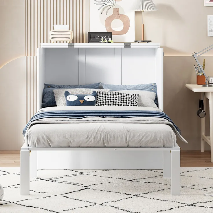 Klappbett Vertikalbett 90x200 cm Weiß Platzsparendes Bett Einzelbett Schrankbett Klappbett System Multifunktionsbett Jugendzimmer Singlebett Kleine Wohnung Stauraum Bett Raumoptimierung Wandbett