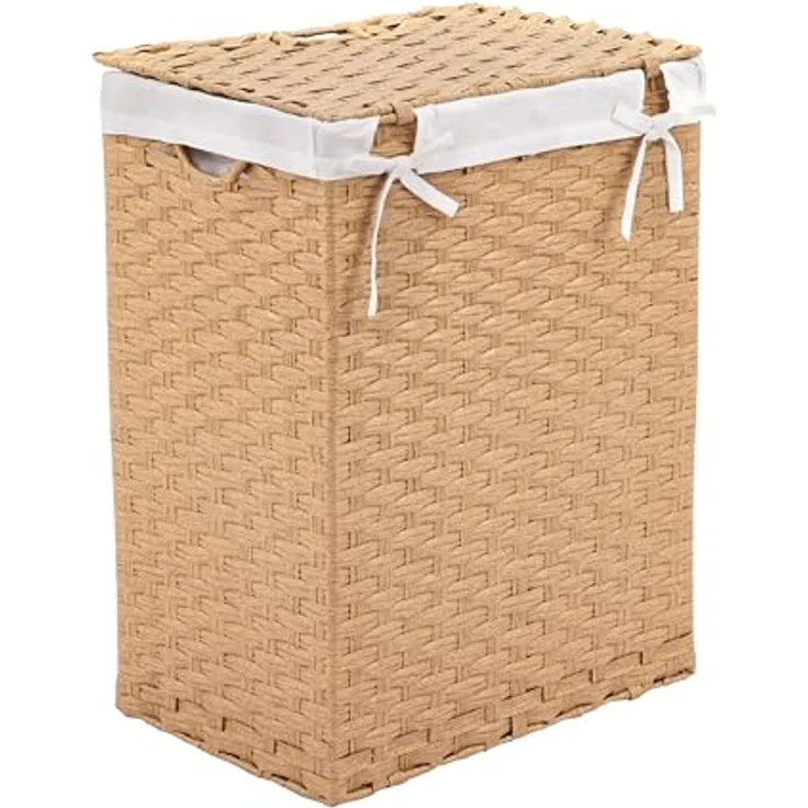 Seville Classics Premium handgewebter tragbarer Wäschekorb mit integrierten Griffen Haushaltsaufbewahrung für Kleidung, Bettwäsche, Laken, Canvas, Hellbraun, Rectangular Hamper – Bild 5